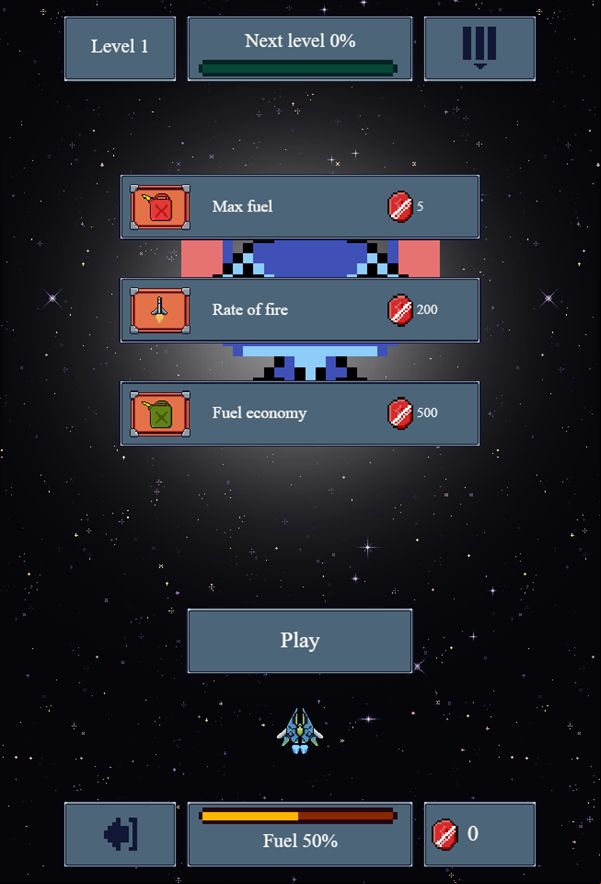 Galactic Pixel Storm Game Storm Upgrades Screenshot.
