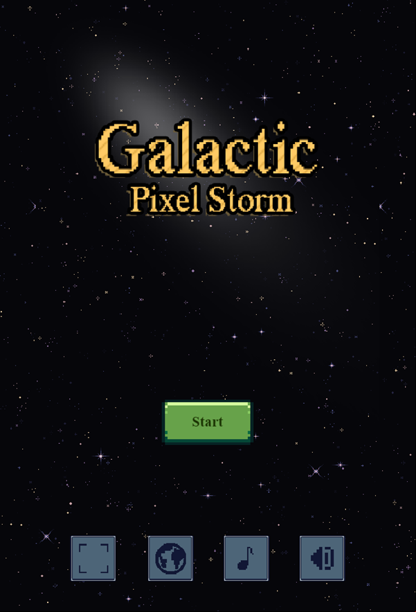 Galactic Pixel Storm Game Welcome Screen Screenshot.