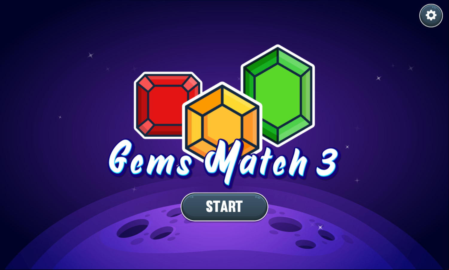 Gems Match 3 Game Welcome Screen Screenshot.