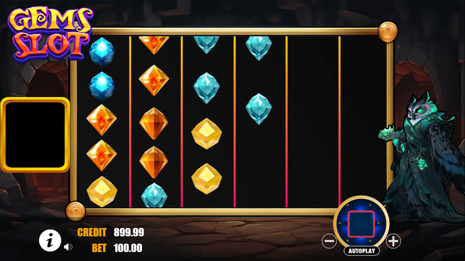 Gems Slot Game Spin Simulation Screenshot.