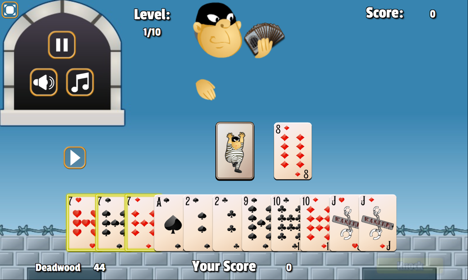 Gin Rummy Game Play Screenshot.