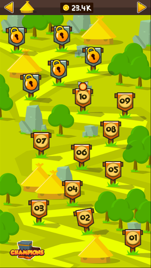 Gladiators Game Level Select Screen Screenshot.