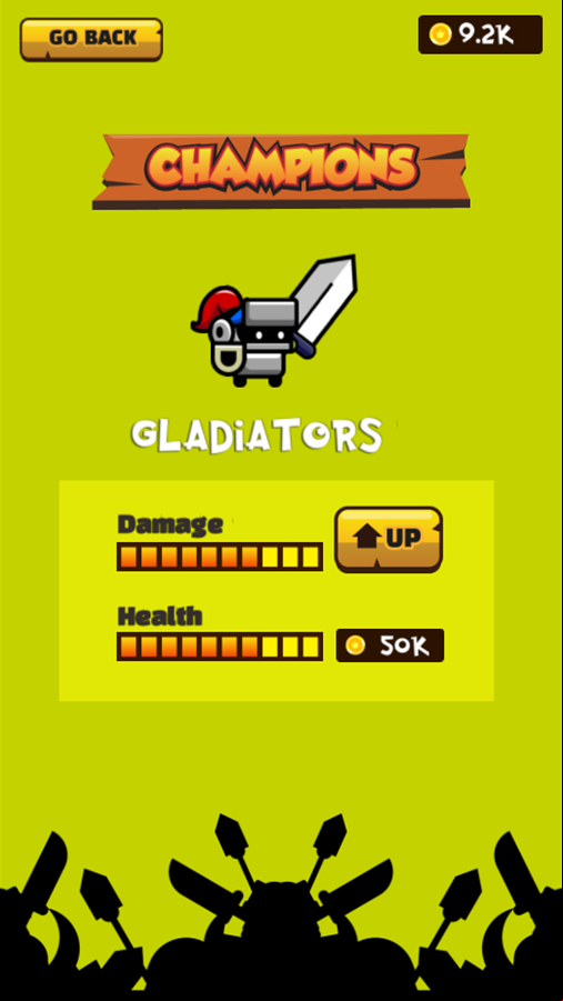 Gladiators Game Upgrade Menu Screen Screenshot.