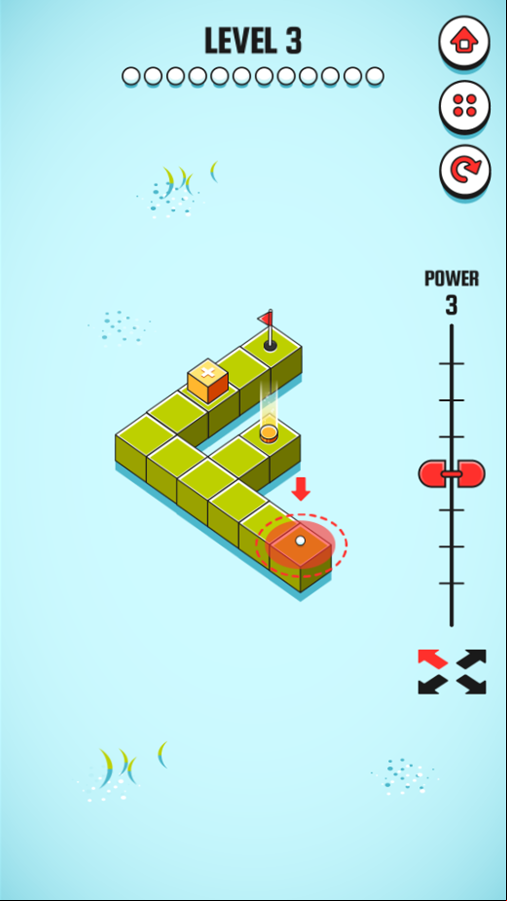 Golf World Game Level With a Gold Block Control Button Screenshot.