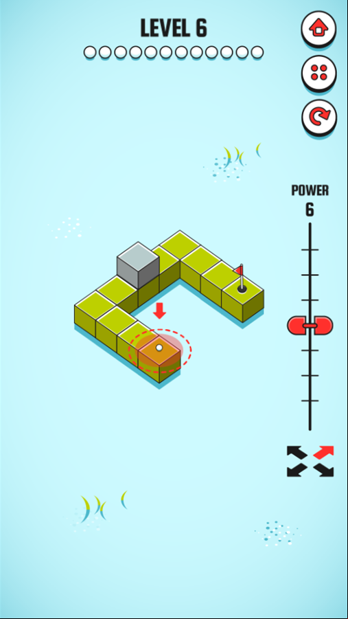 Golf World Game Level With a Gray Stone Block Screenshot.