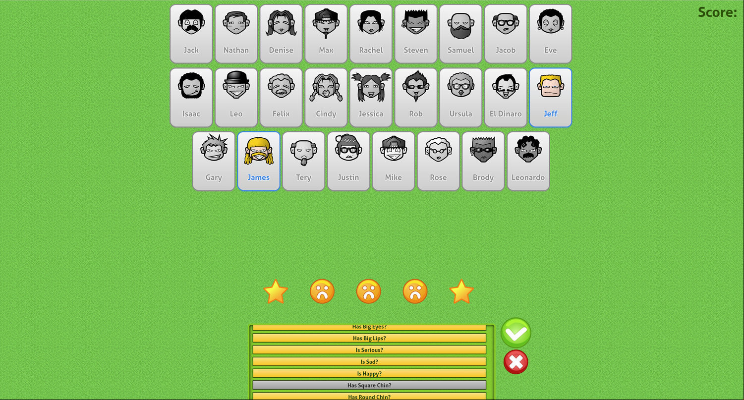Guess Who Game Narrowing Down Guesses Screenshot.