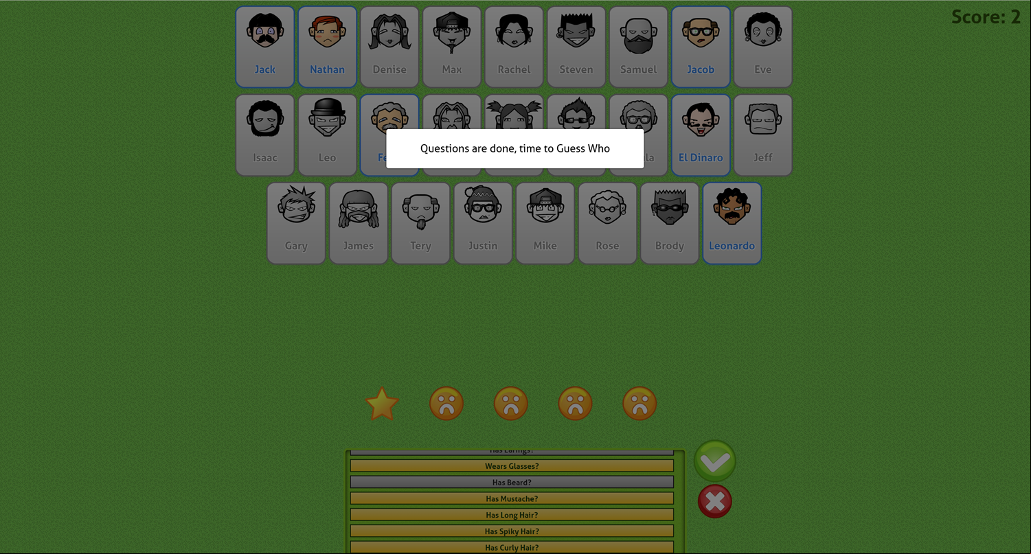 Guess Who Game Questions Done Screen Screenshot.