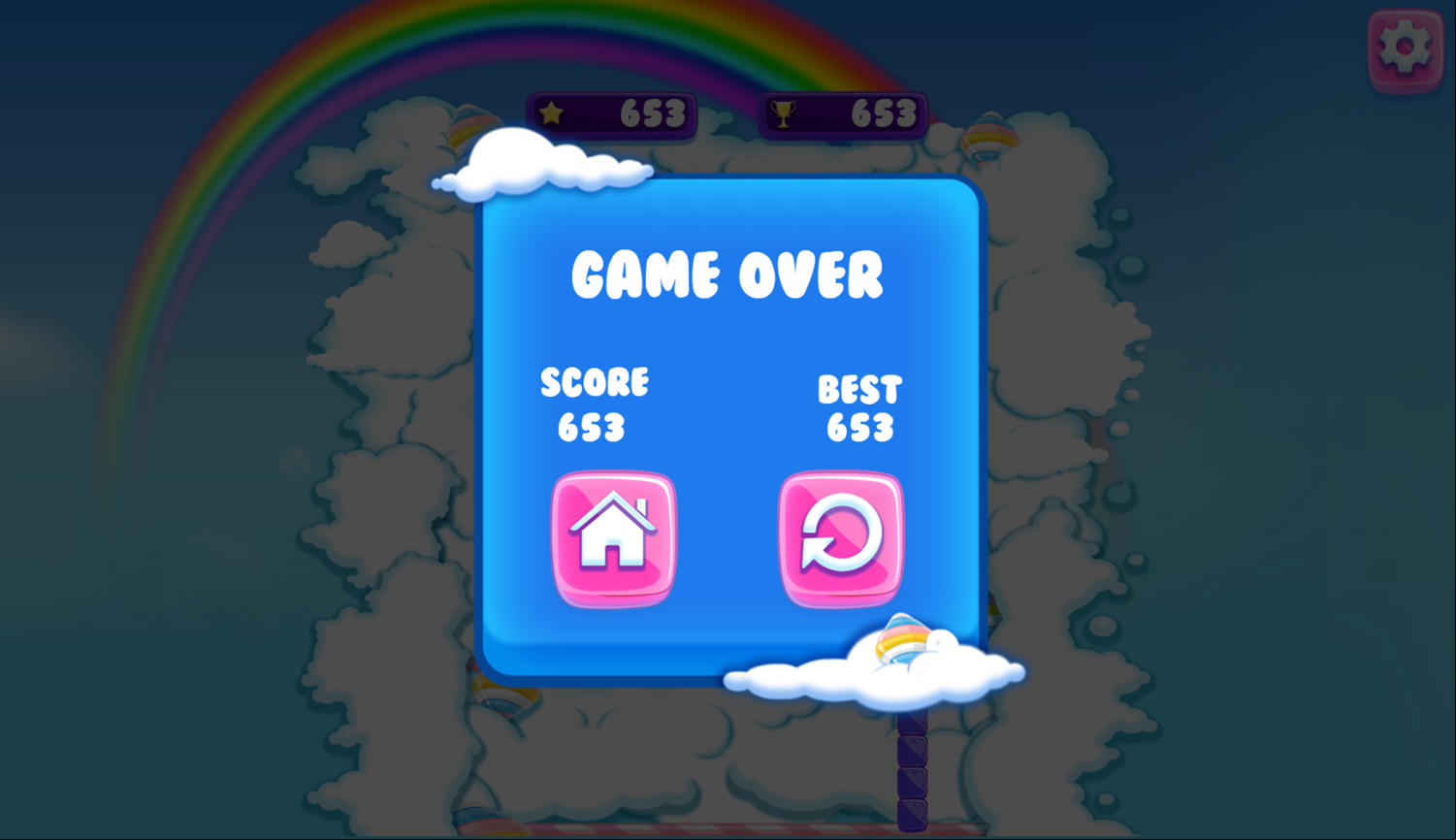Gummy Blocks Game Over Screenshot.