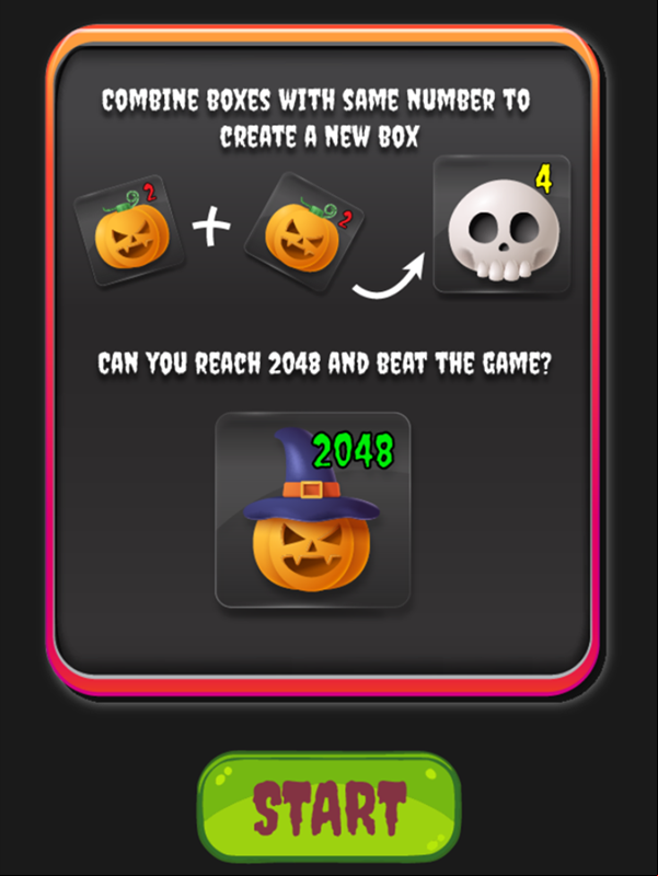 Halloween 2048 Game How to Play Screen Screenshot.