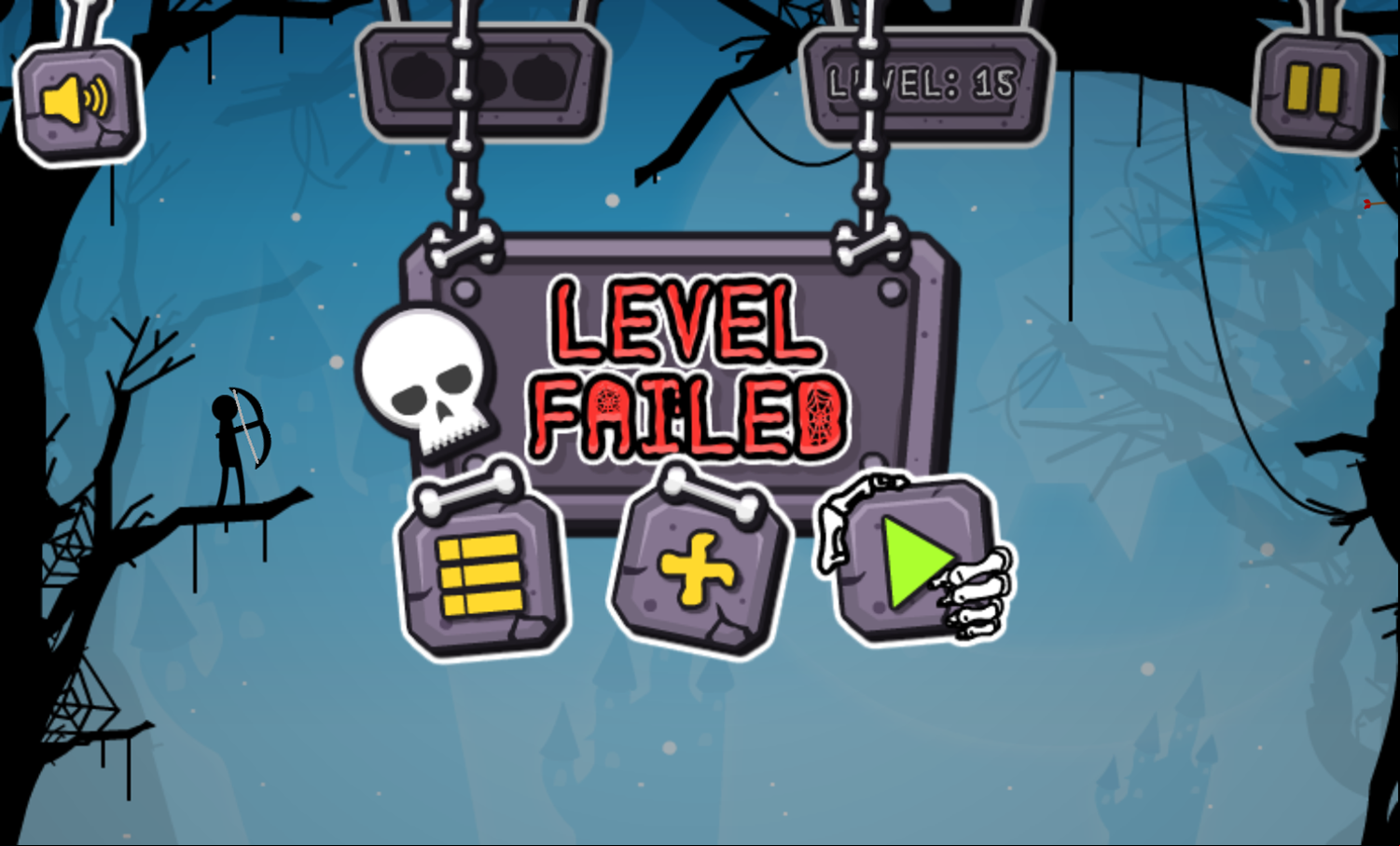 Halloween Archer Game Level Failed Screen Screenshot.