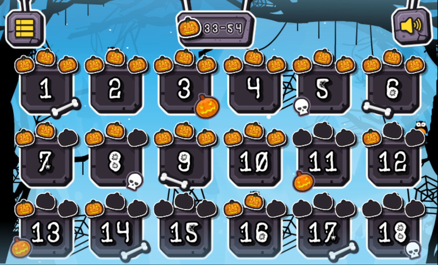 Halloween Archer Game Level Select Screen Screenshot.