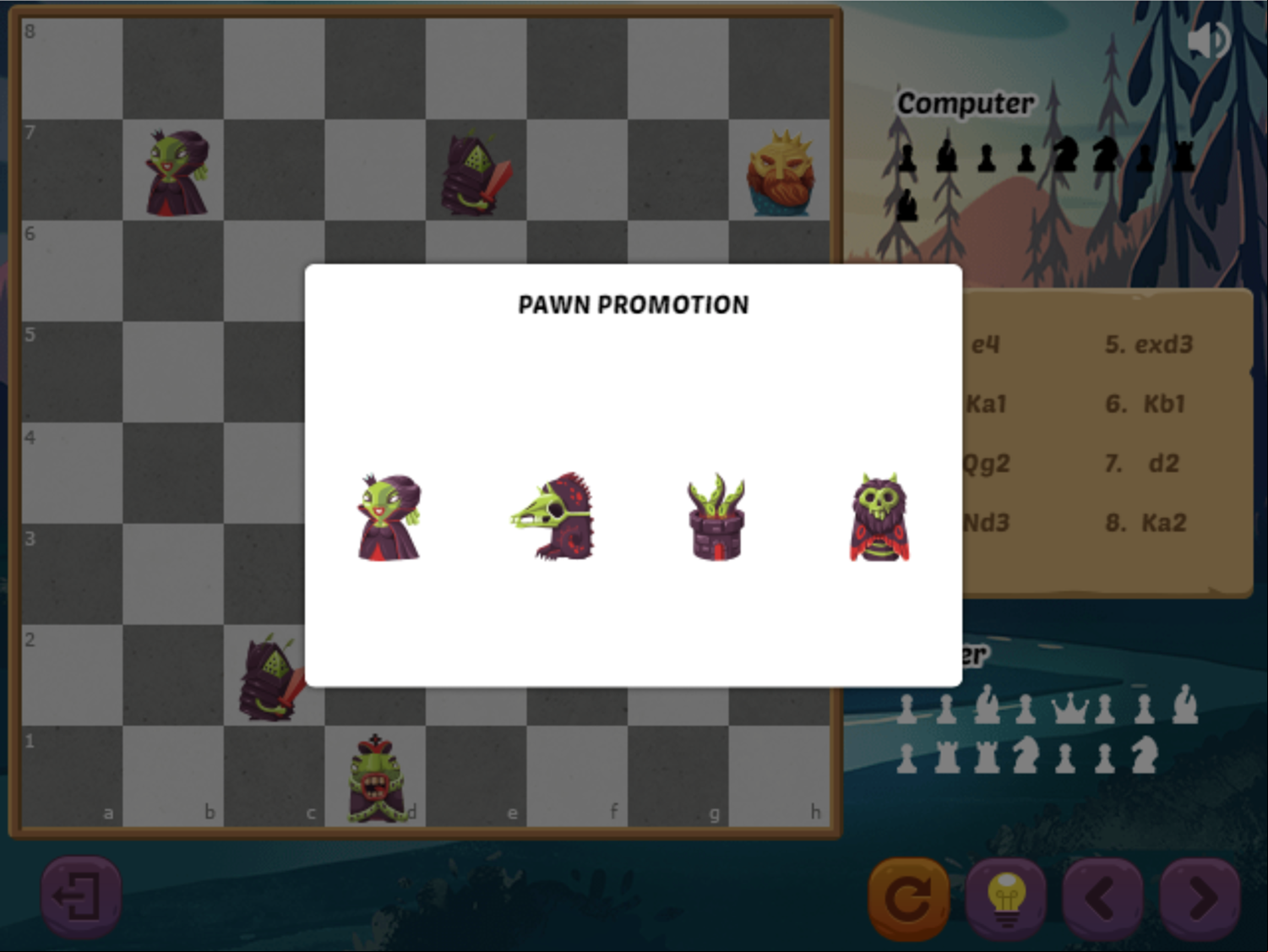 Halloween Chess Game Pawn Promotion Screen Screenshot.