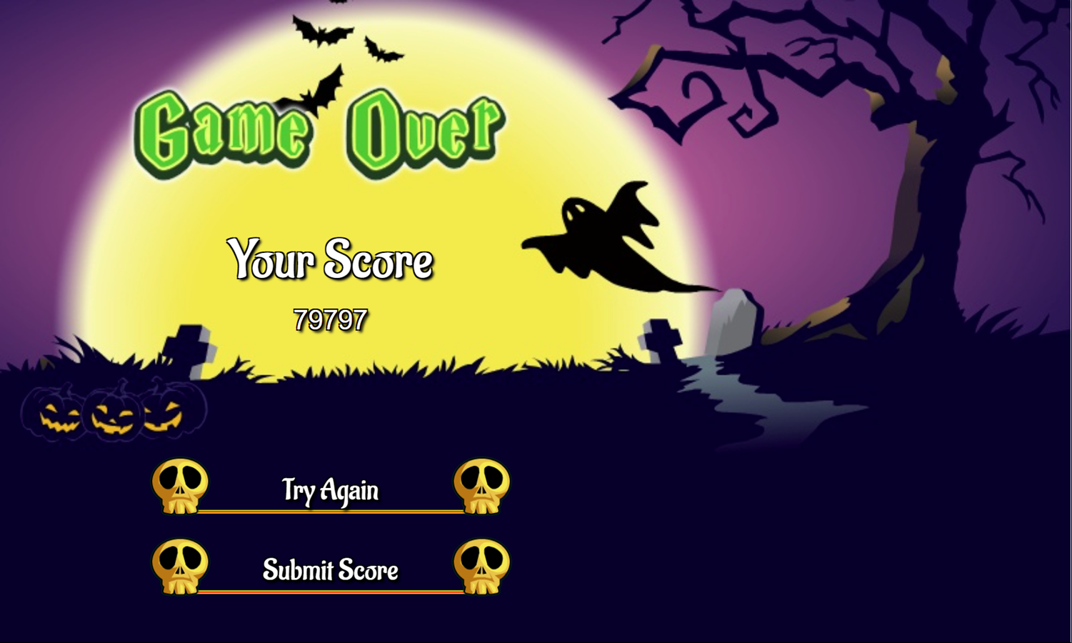 Halloween Connect Game Over Screen Screenshot.
