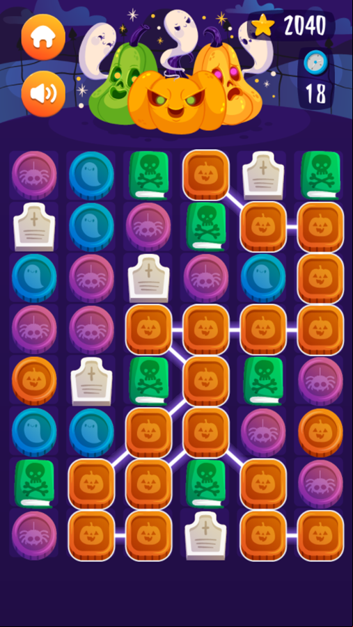 Halloween Connect Trick or Treat Game Play Screenshot.