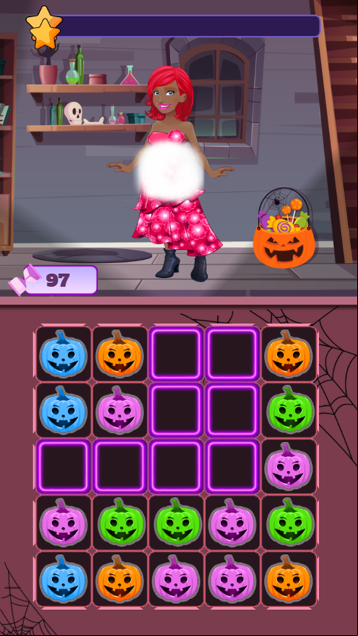 Halloween Girl Match 3 Game Pattern Screenshot.