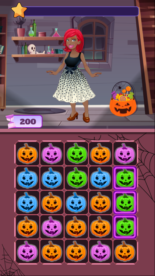 Halloween Girl Match 3 Game Welcome Screen Screenshot.