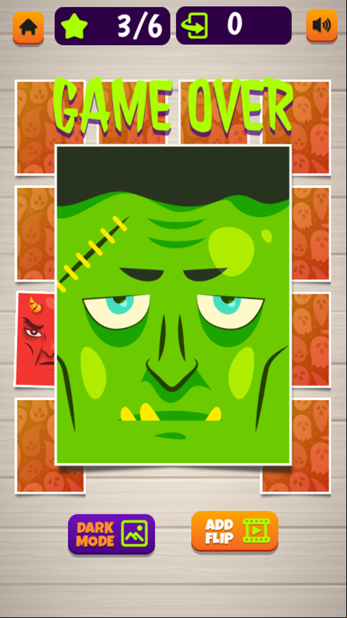 Halloween Memory Card Game Over Screenshot.
