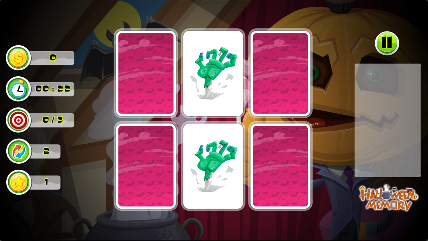Halloween Memory Game Level Play Screenshot.