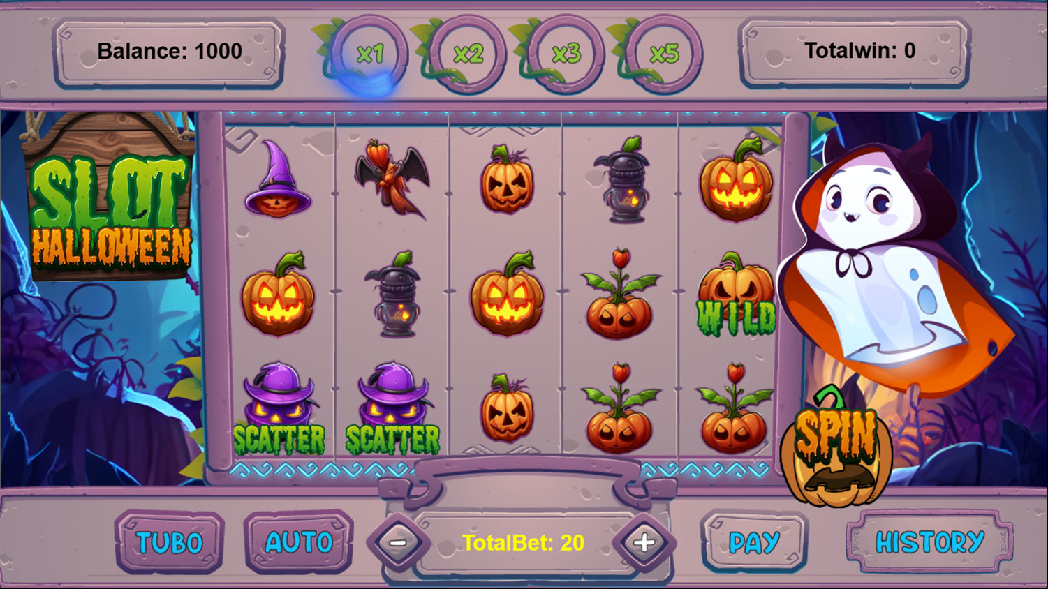 Halloween Slot Game Welcome Screen Screenshot.