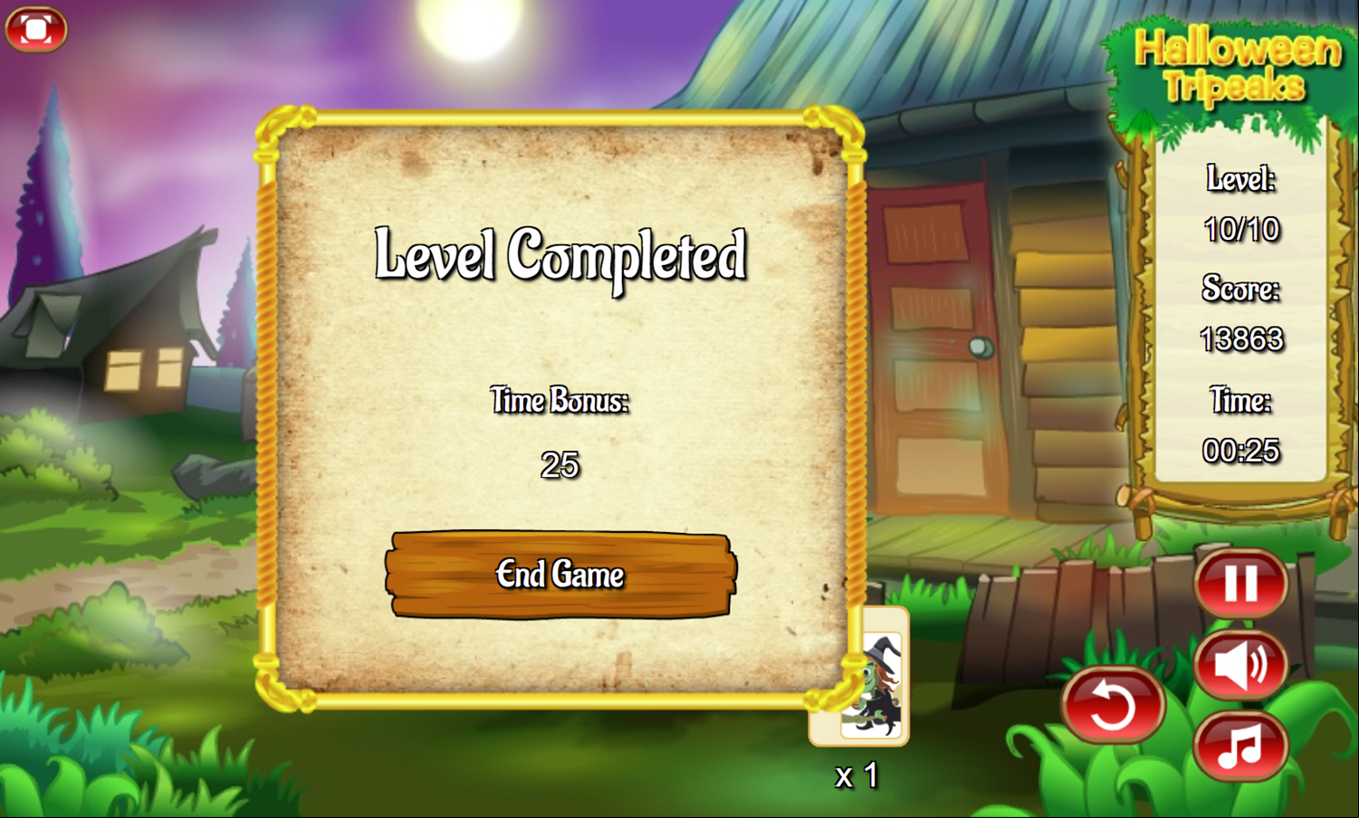 Halloween Tripeaks Game Level Complete Screen Screenshot.