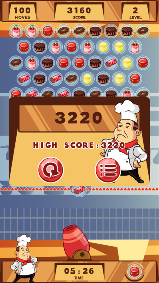Happy Chef Bubble Shooter Game Over Screenshot.