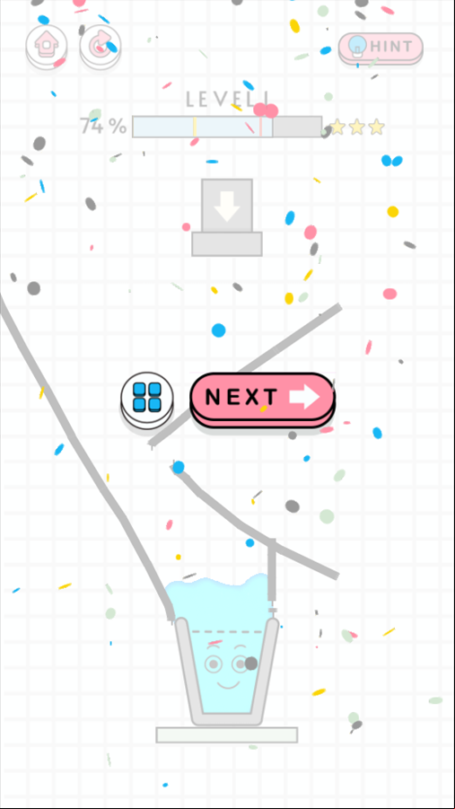 Happy Filled Glass 3 Game Level Complete Screen Screenshot.