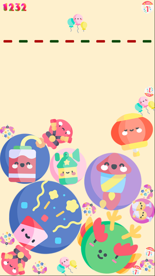 Happy New Year Suika Game Challenge Screenshot.
