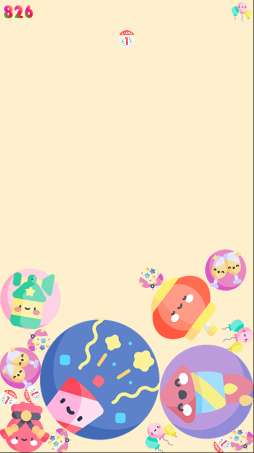 Happy New Year Suika Game Progress Screenshot.