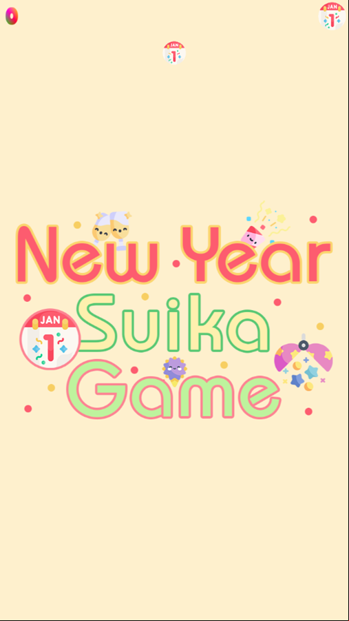 Happy New Year Suika Game Welcome Screen Screenshot.