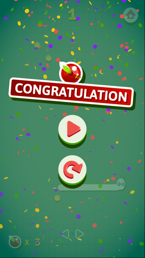 Happy Snake Game Level Complete Screen Screenshot.
