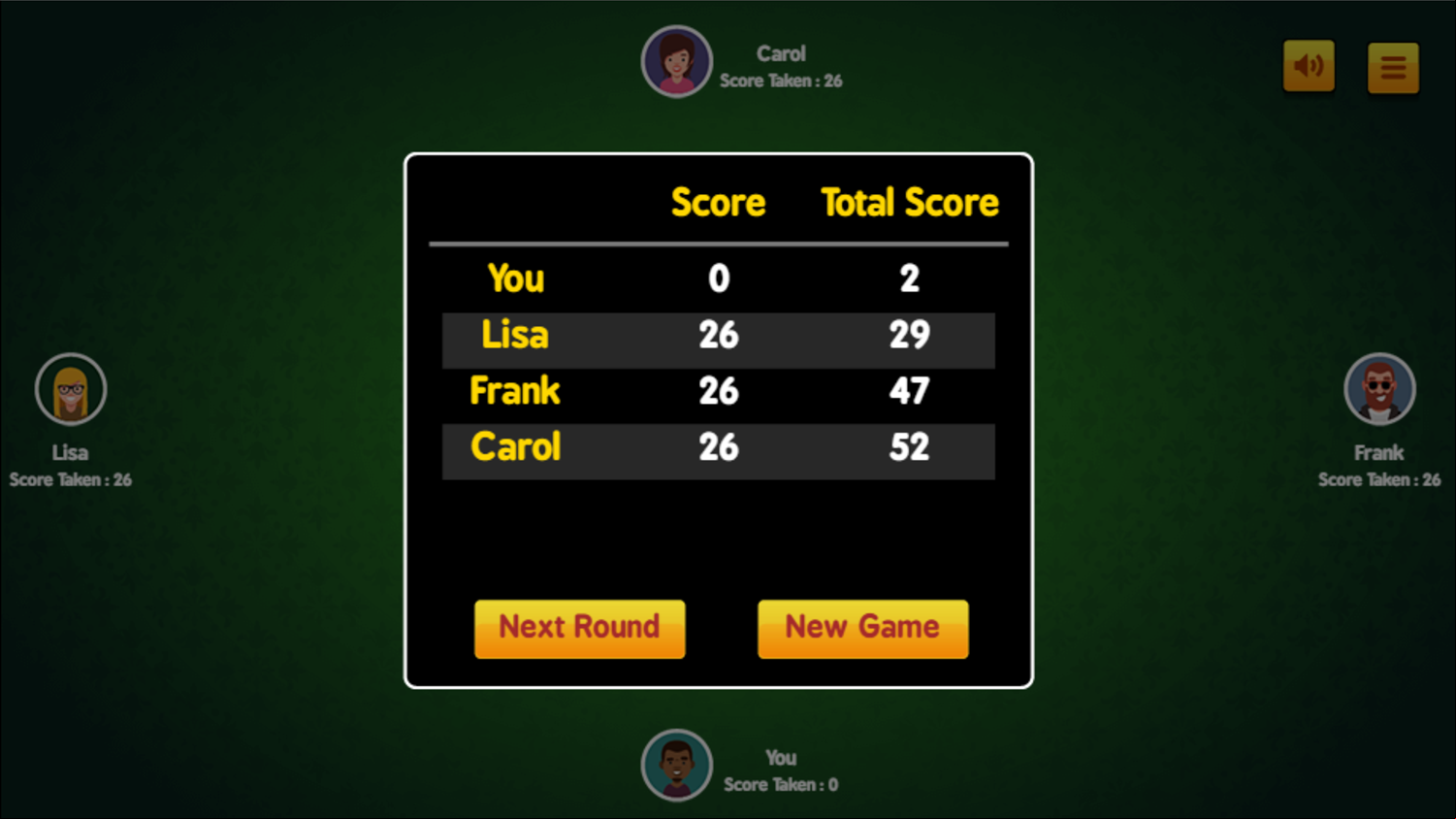 Hearts Card Game Shooting the Moon Screenshot.