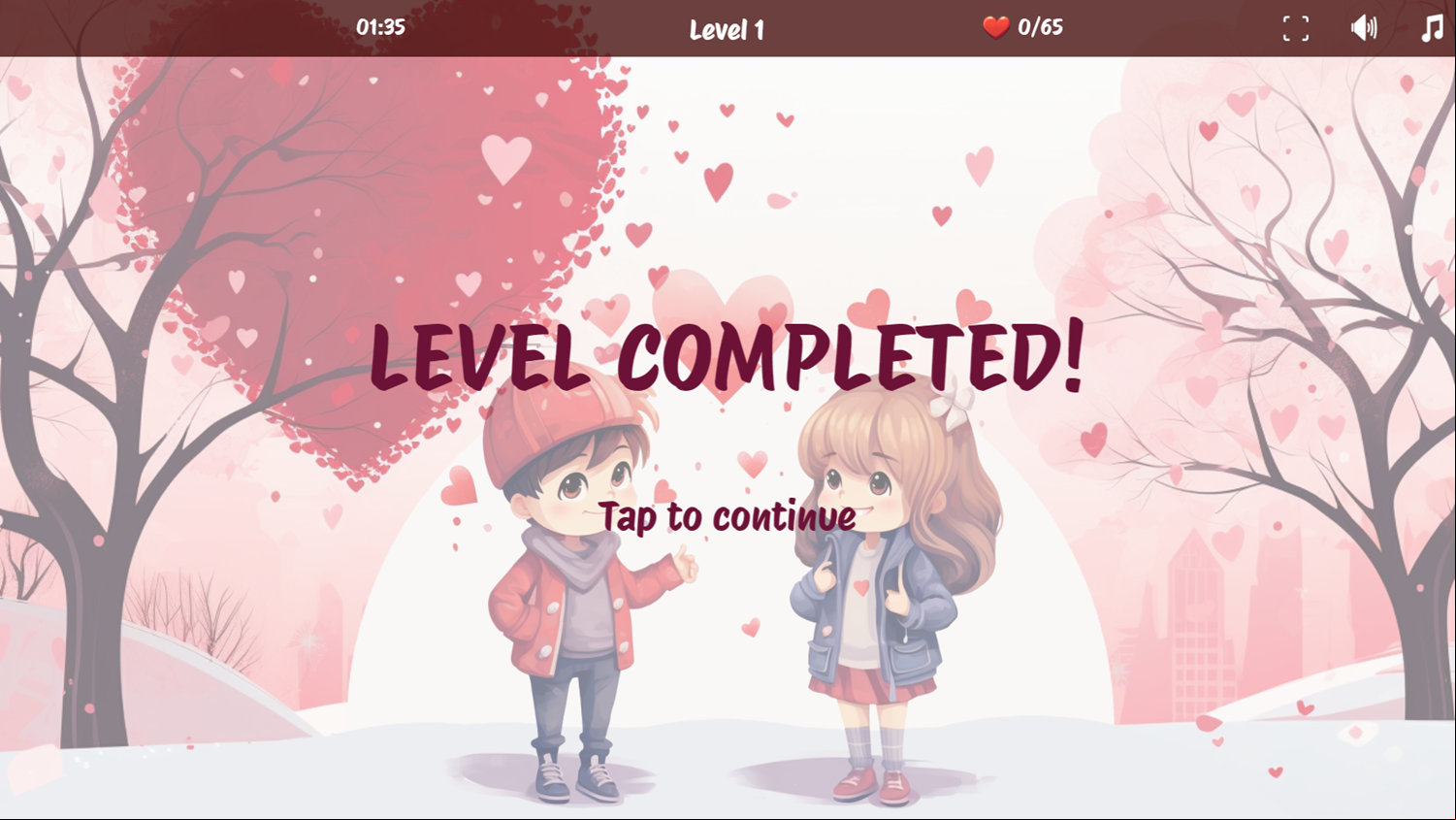 Heartscape Hero Game Level Completed Screenshot.