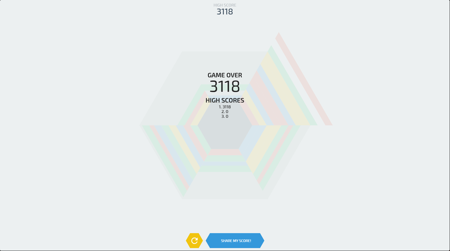 Hextris Game Over Screenshot.