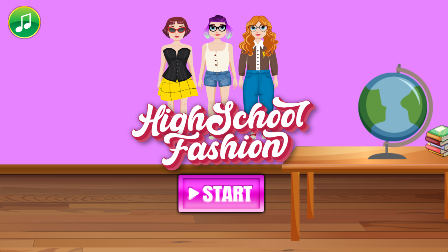 High School Fashion Game Welcome Screen Screenshot.