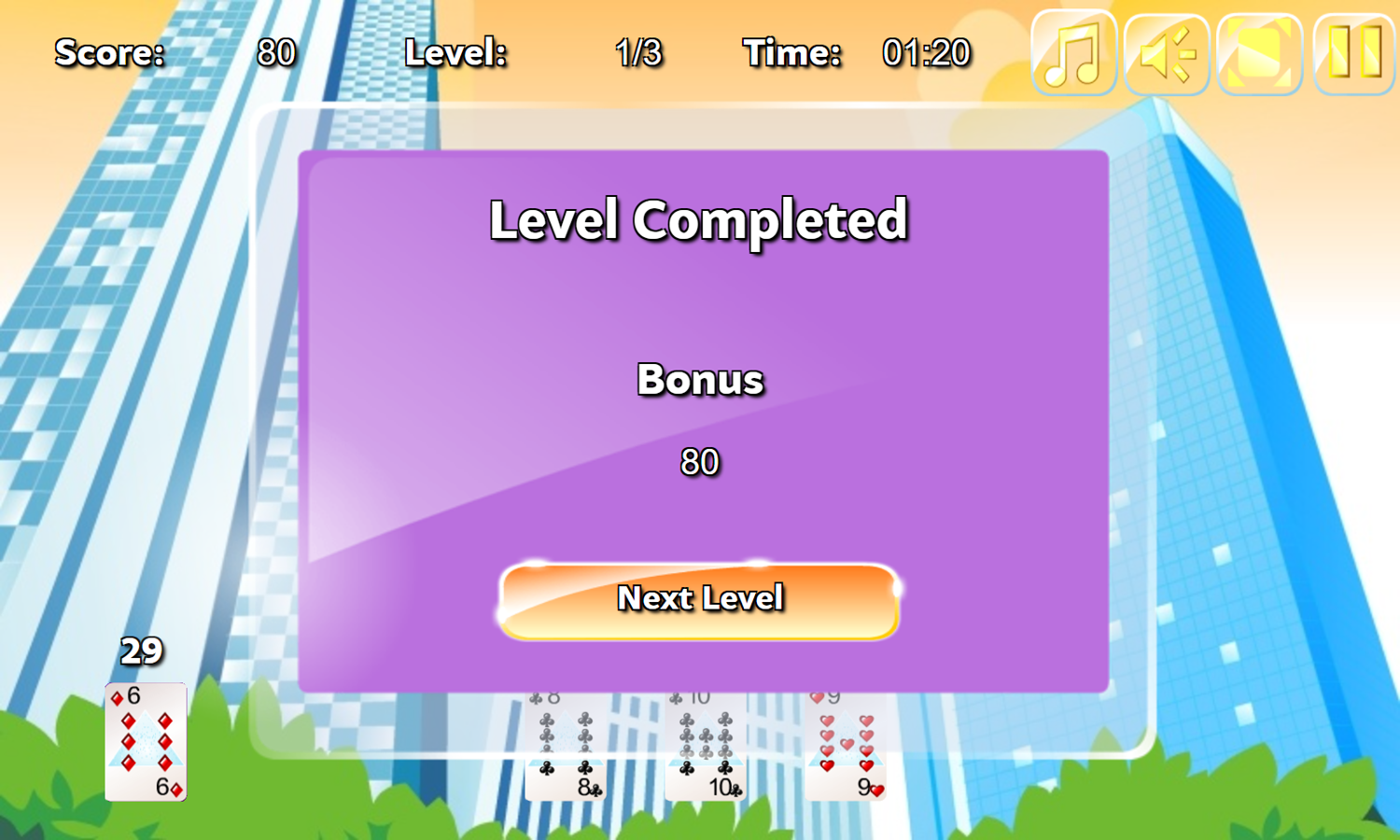 House of Cards Game Level Completed Screenshot.