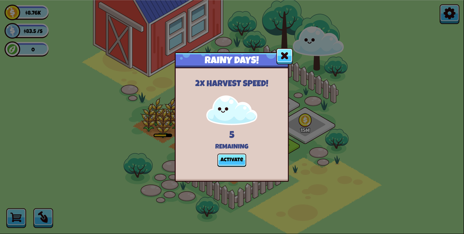 Idle Farming Business Game Rainy Days Screen Screenshot.