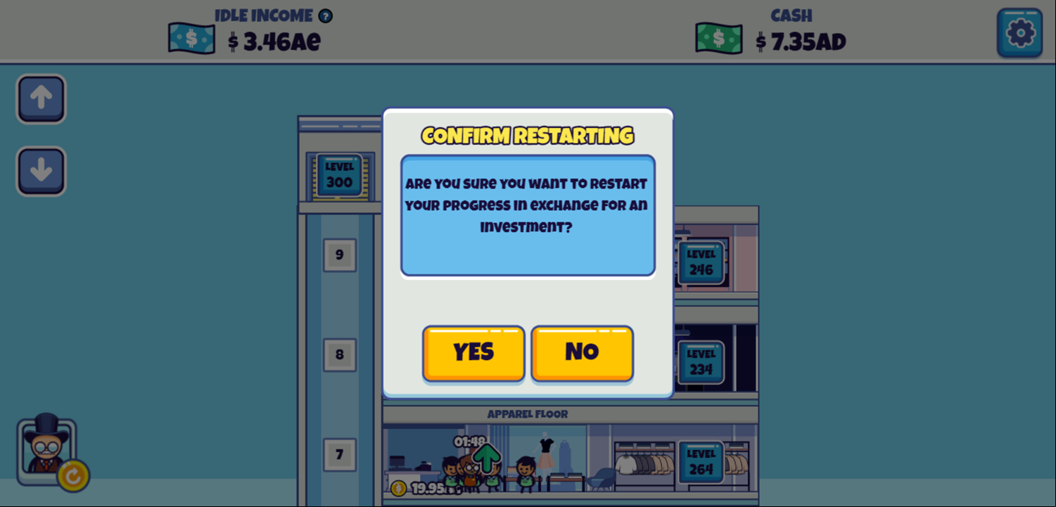Idle Hypermart Empire Game Confirm IPO Screen Screenshot.