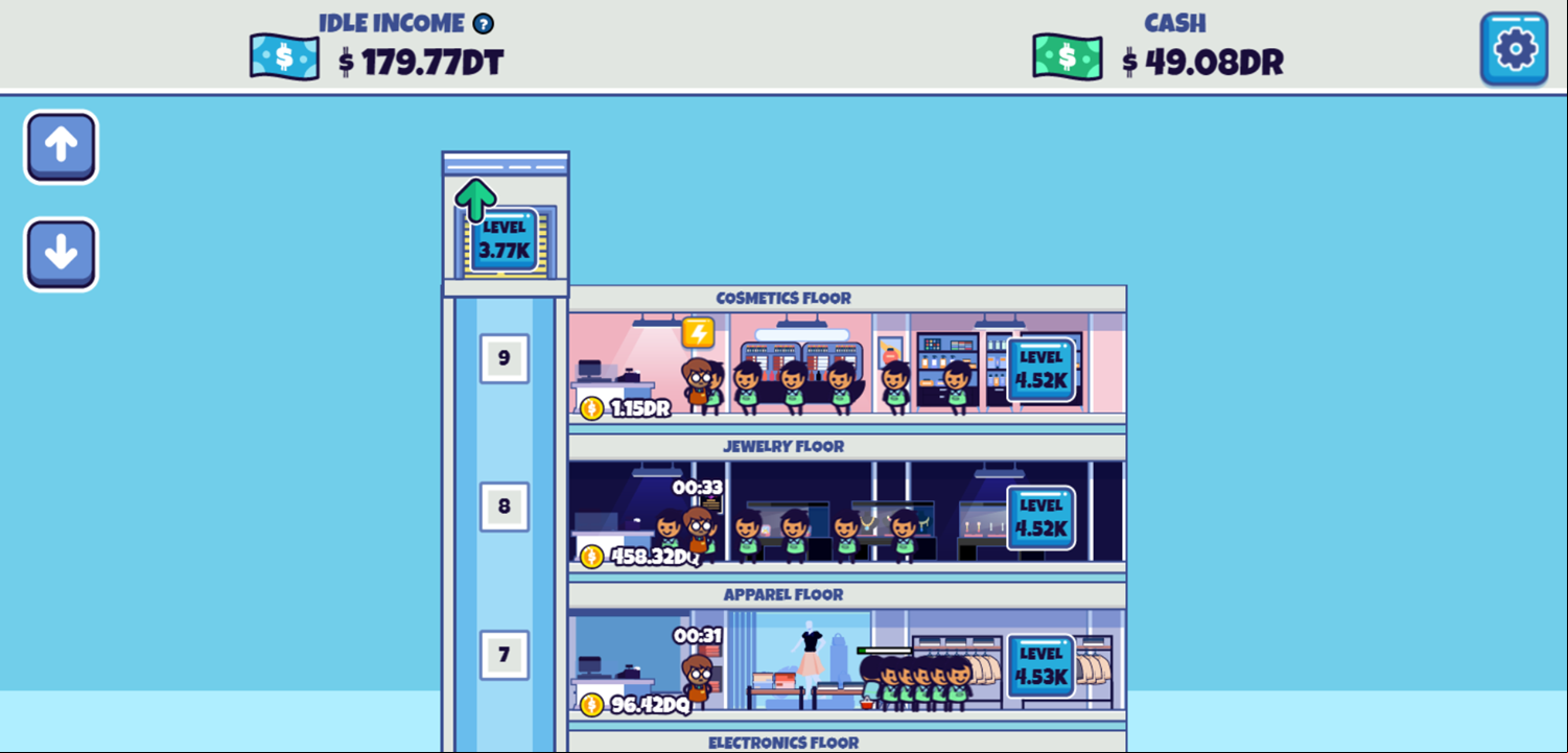 Idle Hypermart Empire Game Leveled Up Screenshot.
