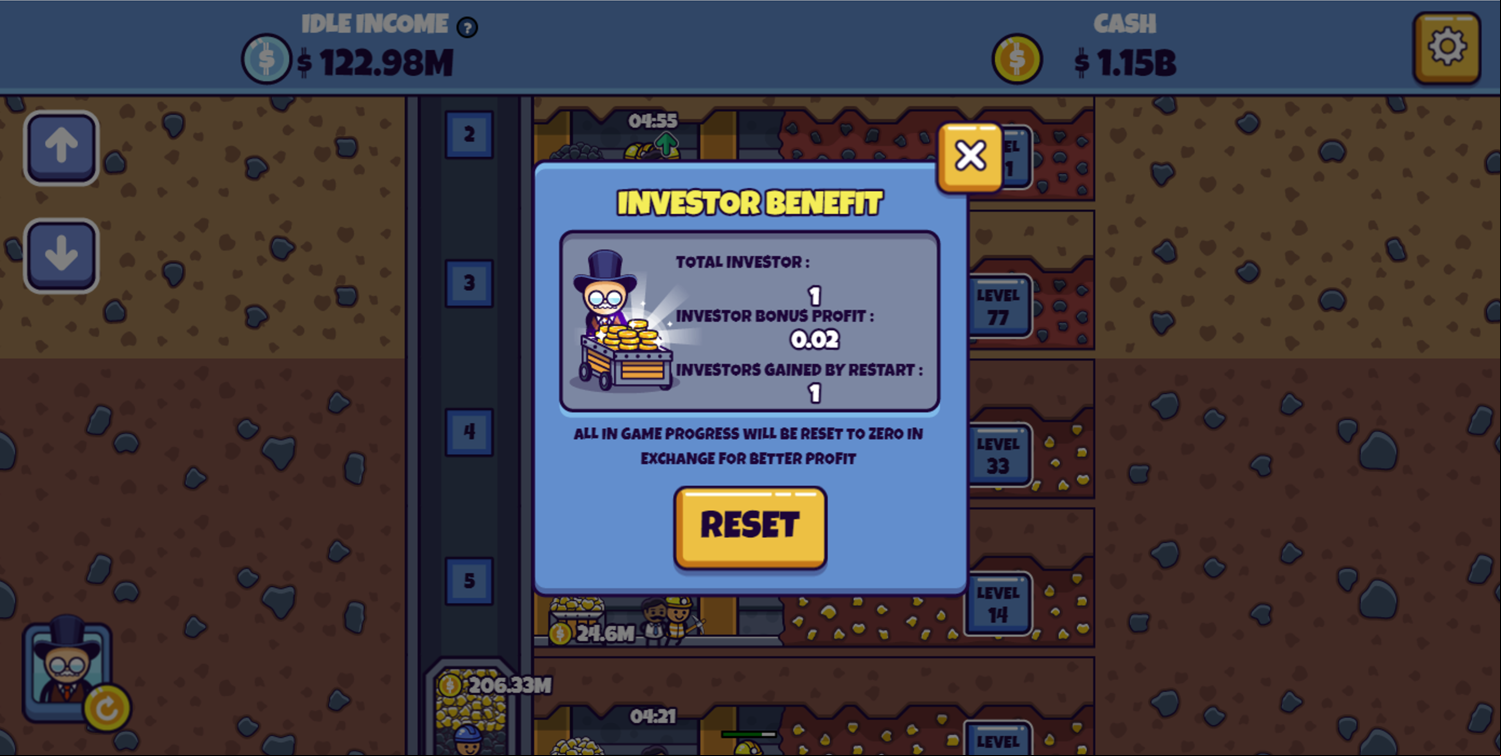 Idle Mining Empire Game Sell to Investor Screenshot.