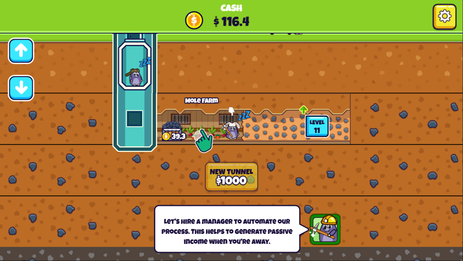 Idle Mole Empire Game How To Hire Manager Screenshot.