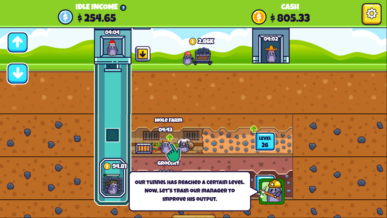 Idle Mole Empire Game How To Train Manager Screenshot.