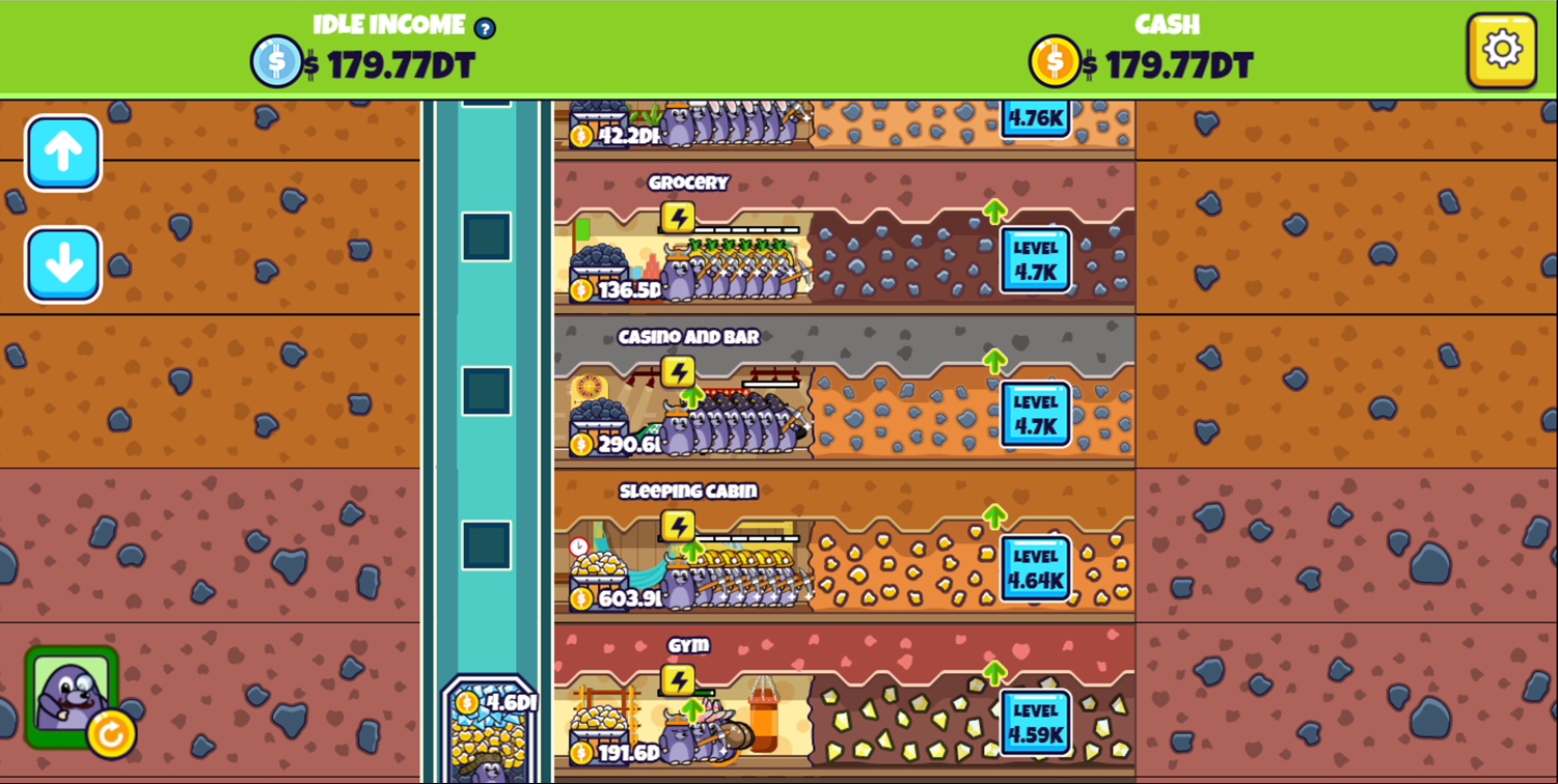 Idle Mole Empire Game Middle Section Screenshot.