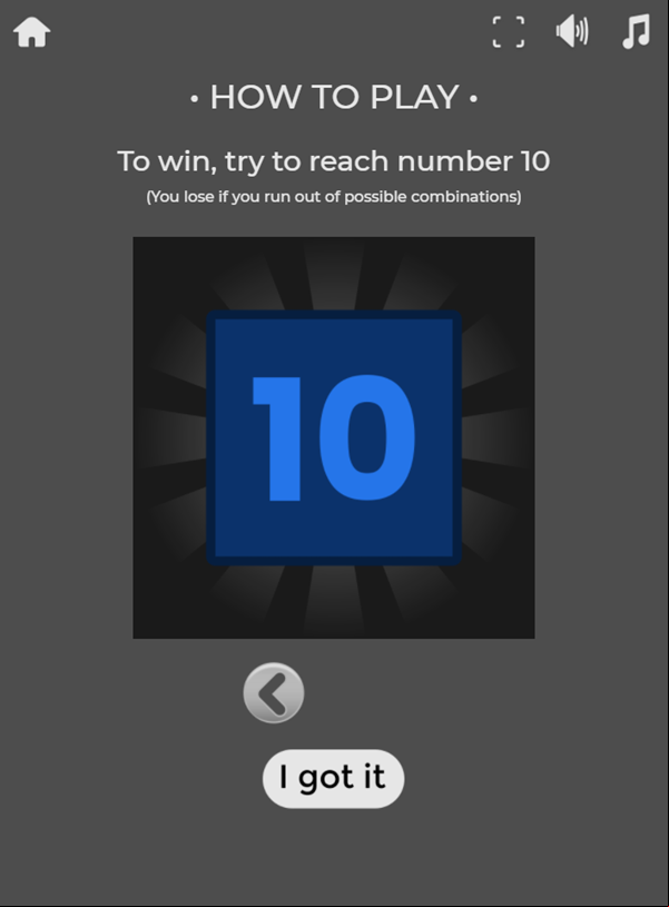 Impossible 10 Game Instruction Screenshot.