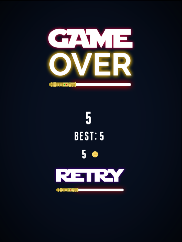 Jedi Training Game Over Screen Screenshot.