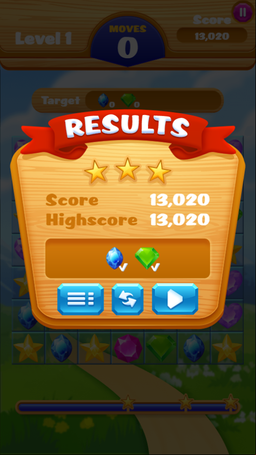 Jewel Crush  Game Stage Results Screenshot.