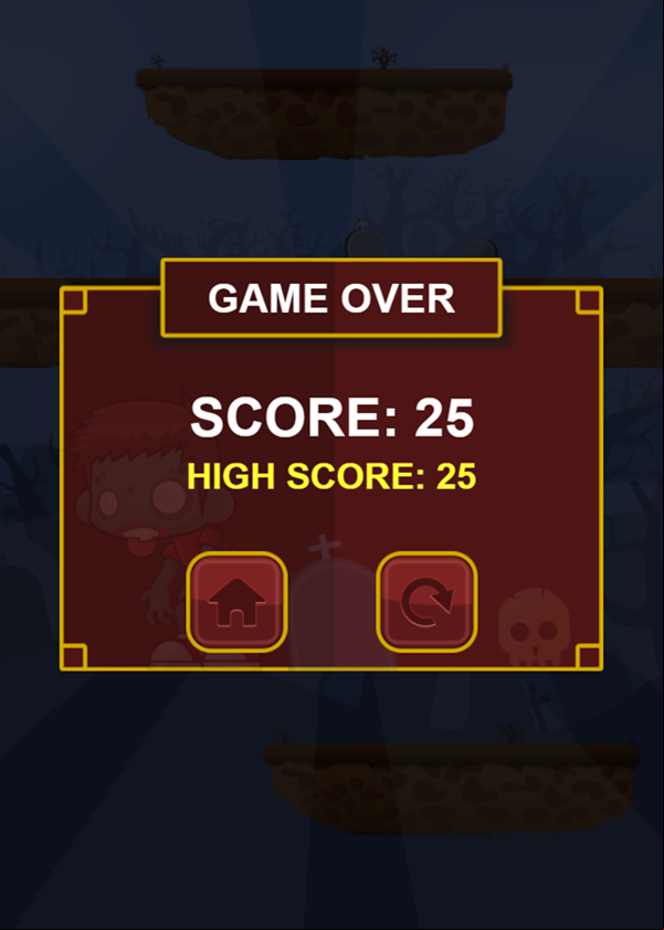 Jumping Over Zombies Game Over Screenshot.