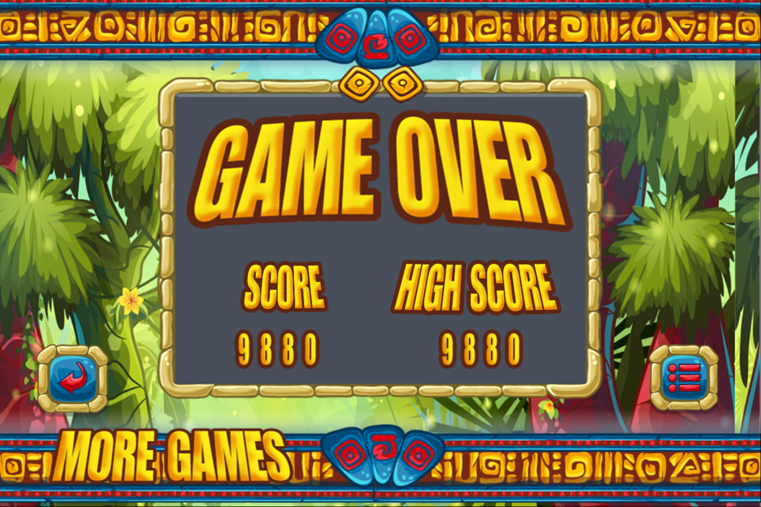 Jungles Adventure Game Over Screenshot.