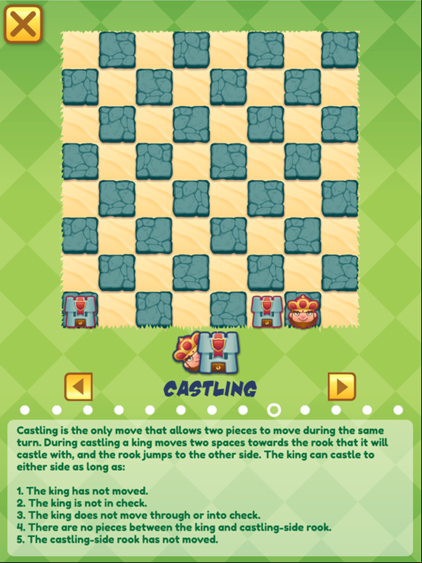 Junior Chess Castling Movement Instructions Screenshot.
