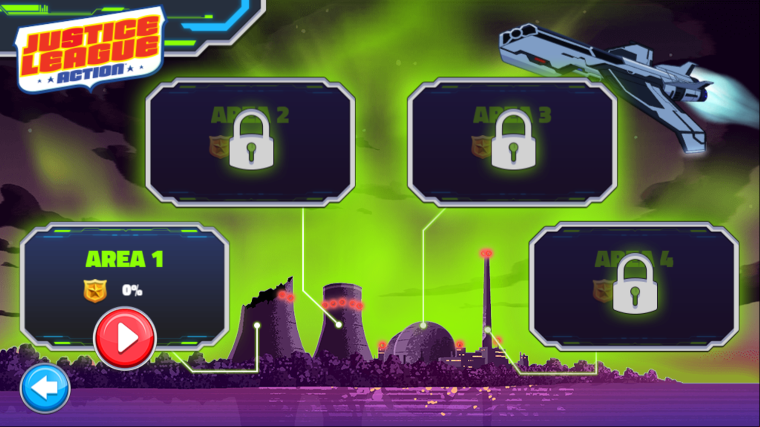 Justice League Action Nuclear Rescue Game Area Select Screenshot.