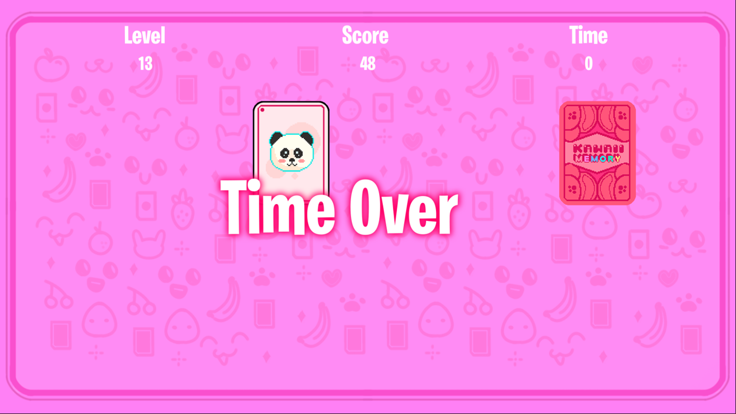 Kawaii Memory Pixel Game Time Over Screenshot.